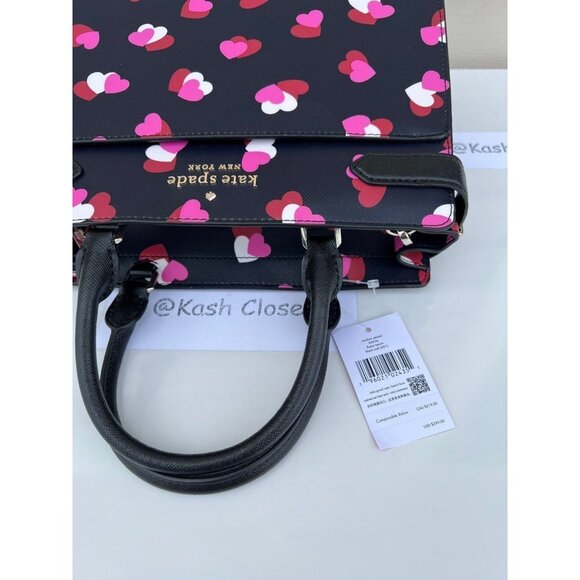 Kate Spade Satchel Staci Medium Satchel Heart Print Black Multi - Picture 7 of 12